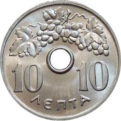 Obverse of Greece 10 lepta 1966 - Grape vain