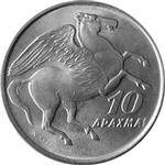 Obverse of Greek 10 drachmas coin