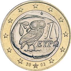 Obverse of Greece 1 euro 2002 - Owl 