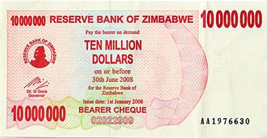 10,000,000 Zimbabwe dollar banknote