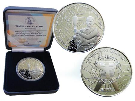 Obverse of Greece 10 euros 2011 - Torch bearer - Special Olympics 2011