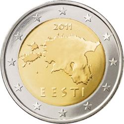 Obverse of Estonia 2 euros 2011 - Geographical image of Estonia