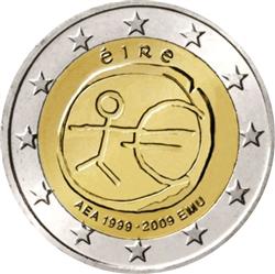 Obverse of Ireland 2 euros 2009 - 10th anniversary of the EMU and the birth of the euro