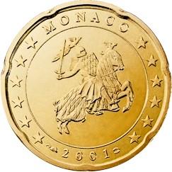 Obverse of Monaco 20 cents 2002 - The monogram of Prince Albert II