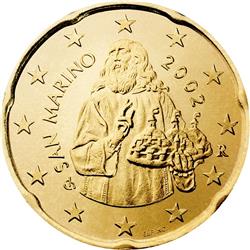 Obverse of San Marino 20 cents 2005 - Saint Marinus inspired by a painting of the school of Guercino