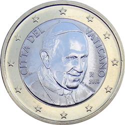 Obverse of Vatican 1 euro 2014 - Portrait of His Holiness Pope Benedict XVI