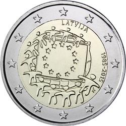 Obverse of Latvia 2 euros 2015 - 30th anniversary of the EU flag