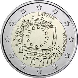 Obverse of Latvia 2 euros 2015 - 30th anniversary of the EU flag