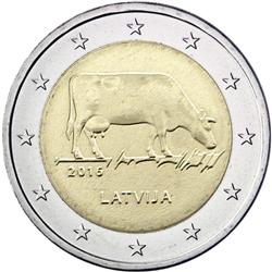 Obverse of Latvia 2 euros 2016 - Dairy Farming