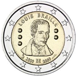 Obverse of Belgium 2 euros 2009 - 200th Birthday of Louis Braille