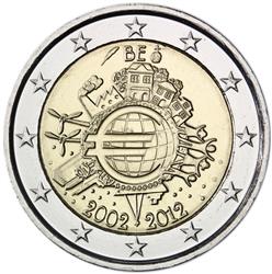 Obverse of Belgium 2 euros 2012 - 10 years of euro banknotes and coins