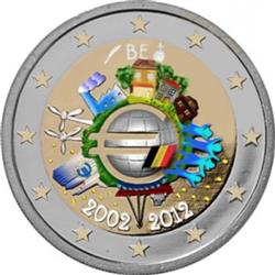 Obverse of Belgium 2 euros 2012 - 10 years of euro banknotes and coins