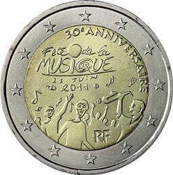 Obverse of France 2 euros 2011 - 30th Anniversary of Fete de la Musique