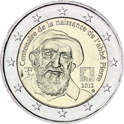 Obverse of France 2 euros 2012 - 100th anniversary of the birth of the Abbe Pierre