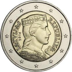 Obverse of Latvia 2 euros 2014 - Latvian maiden