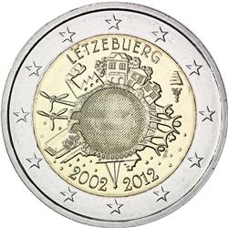 Obverse of Luxembourg 2 euros 2012 - 10 years of euro banknotes and coins