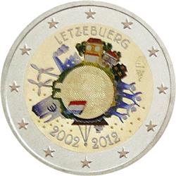 Obverse of Luxembourg 2 euros 2012 - 10 years of euro banknotes and coins