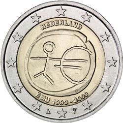 Obverse of Netherlands 2 euros 2009 - 10th anniversary of the EMU and the birth of the euro