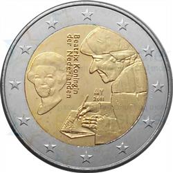 Obverse of Netherlands 2 euros 2011 - 500th Anniversary of The Praise of Folly by Desiderius Erasmus