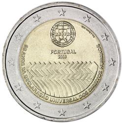 Obverse of Portugal 2 euros 2008 - 60th Anniversary of the Universal Declaration of Human Rights