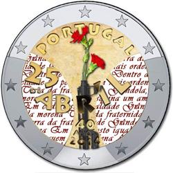 Obverse of Portugal 2 euros 2014 - 40 Years since the Carnation Revolution