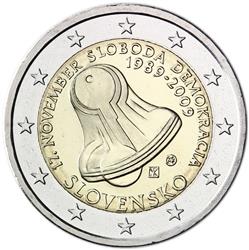 Obverse of Slovakia 2 euros 2009 - 20th Anniversary of the Start of the Velvet Revolution