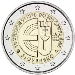 Obverse of Slovakia 2 euros 2014 - 10 Years of Slovakian Membership in EU