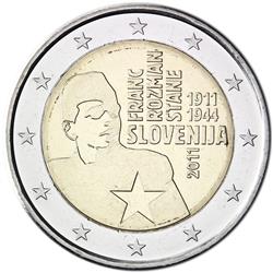 Obverse of Slovenia 2 euros 2011 - 100th Birthday of Franc Rozman - Stane