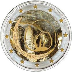 Obverse of Slovenia 2 euros 2013 - 800th anniversary of visits to Postojna Cave