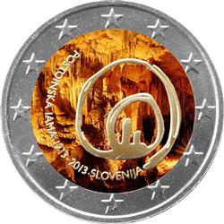 Obverse of Slovenia 2 euros 2013 - 800th anniversary of visits to Postojna Cave