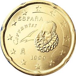 Obverse of Spain 20 cents 2000 - Miguel de Cervantes