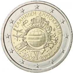 Obverse of Greece 2 euros 2012 - 10 years of euro banknotes and coins
