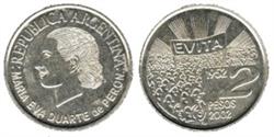 Obverse of Argentina 2 pesos 2002 - 5th anniversary of the death of Eva Pero