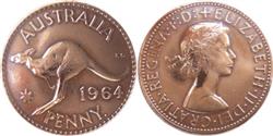 Obverse of Australia 1 penny 1955 - Bust of Elizabeth II right