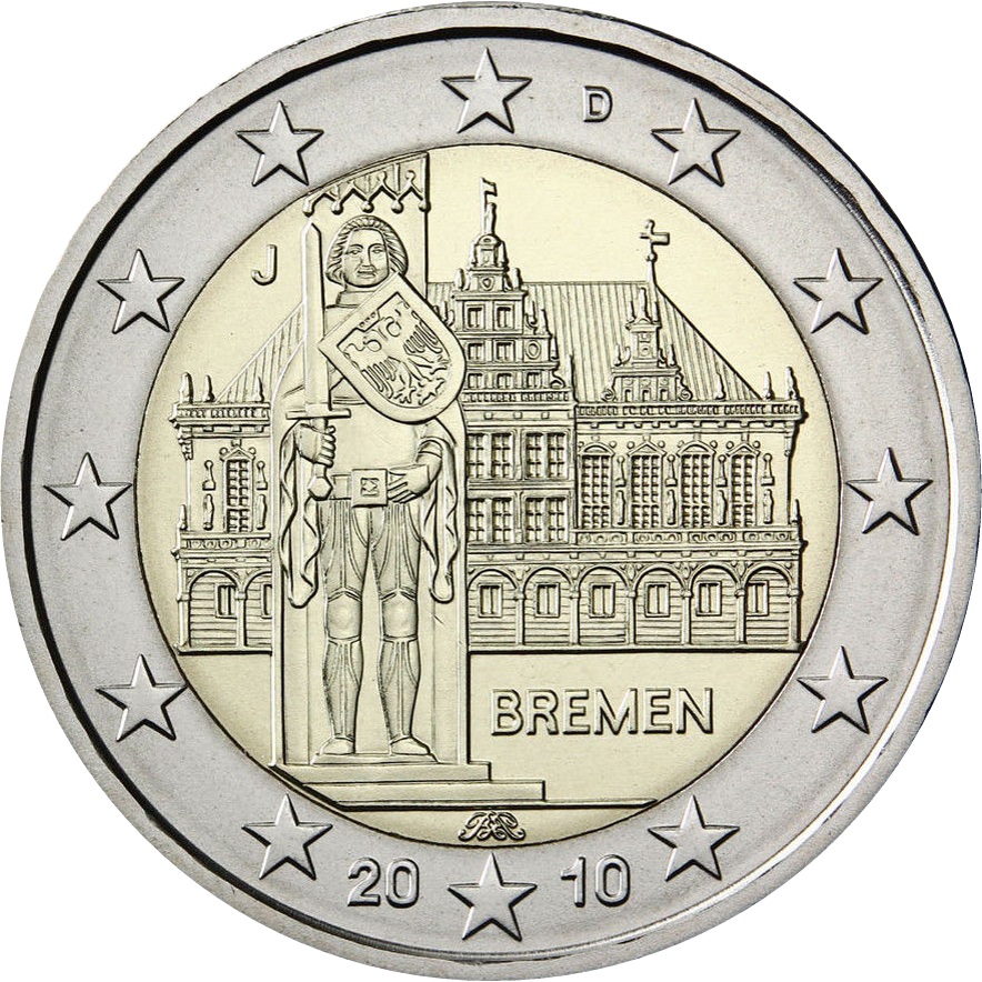 Germany 2 Euro 10 City Hall And Roland Bremen J Hamburg Eur